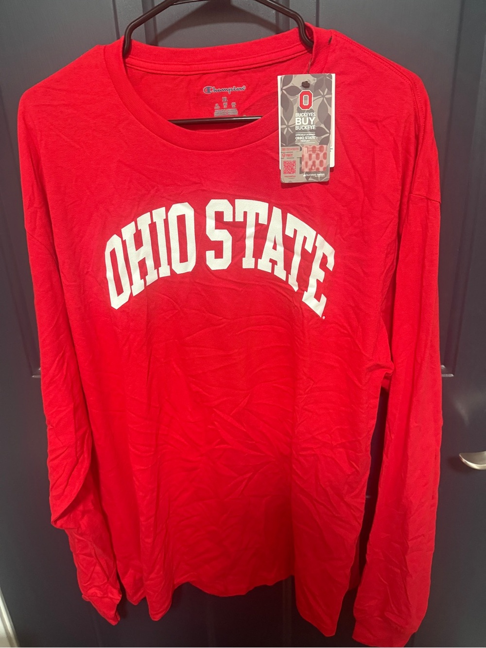 Champion Red Long-Sleeve Ohio State Arch Logo Tee